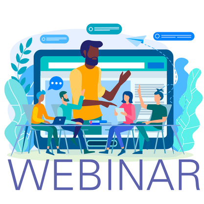 Webinar graphic with team in a meeting